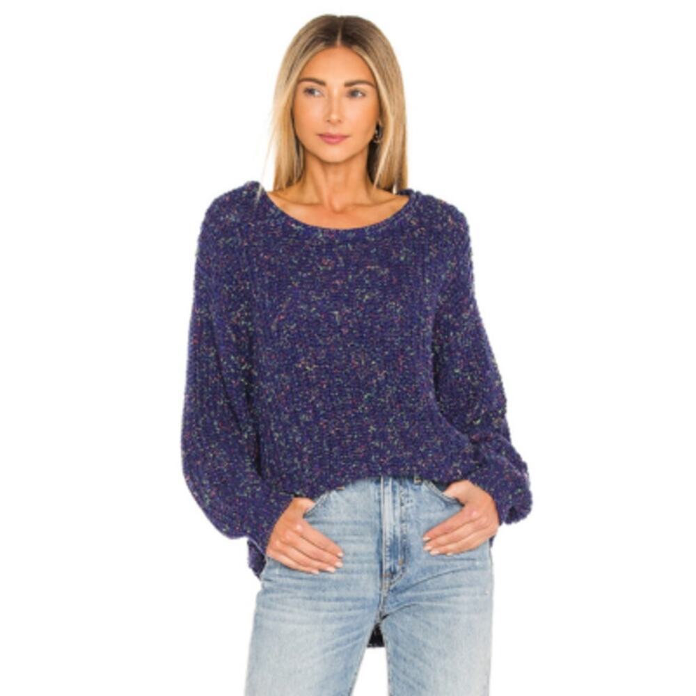 Free People Neon Lights Pullover Sweater Midnight Aura Combo Blue Size Medium